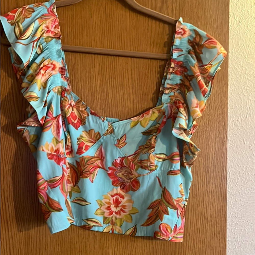 Floral Ruffle Sleeve Women's Top